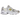 New Balance 530 Silver Yellow Metallic baskets en vue angulaire avec tige en mesh argenté, détails jaunes et semelle intercalaire amortissante