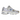 New Balance 530 Silver Metalic Magic Blue baskets vue sous angle avec une tige en mesh argenté et des détails bleus