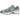 New Balance 740v2 Silver Metallic New Spruce baskets vue latérale avec maille argentée, détails vert foncé et une semelle intermédiaire blanche