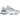 New Balance 9060 Pearl Grey Dark Shoreline Blue baskets vue latérale avec une semelle épaisse grise, des empiècements en daim et logos bleu.