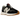 New Balance 327 Black Moonbeam baskets vue latérale avec daim noir, empeigne en mesh beige, semelle intermédiaire blanche et le logo N emblématique.
