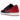 Jordan 1 Retro Low OG Banned baskets en vue sous angle avec une tige en cuir noir et rouge, une semelle intercalaire blanche