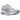 ASICS Gel-Kayano 14 White Light Navy baskets en vue laterale avec une tige en mesh blanc et des details bleu marine