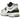 New Balance 2002R White Black Gold Metallic baskets en vue angle avec une empeigne en mesh blanc, des details noirs et dores
