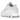 Nike Air More Uptempo Low Triple White baskets en vue sous angle avec tige en cuir blanc, grands letters 'AIR' et semelle blanche
