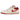 Jordan 1 Low Ruby baskets vue de profil avec une tige en cuir rouge et blanc, des lacets et une semelle