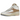 Jordan 2 Retro Craft Sunset Haze baskets en vue sous angle avec tige en cuir blanc, details beiges et lacets