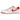 Jordan 1 Retro Low OG University Red baskets en vue laterale avec une tige en cuir rouge et blanc, des lacets et une semelle plate