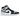 Jordan 1 Mid Black Aura Squadron Blue baskets en profil lateral avec une tige en cuir noir, des details bleus et une semelle blanche