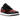 Jordan 1 Low Bred Twist baskets en vue sous angle avec tige en cuir noir et rouge, lacets rouges et semelle blanche