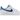 Nike Air Force 1 '07 'First Use - White University Blue' baskets de profil avec une tige en cuir blanc et un swoosh bleu