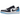 Air Jordan 1 Retro Low OG Black Dark Powder Blue baskets en vue laterale avec tige en cuir noir, details bleu clair et semelle blanche