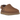 UGG Goldenstar Villa Clog Chestnut baskets en vue latérale avec une tige en daim marron, une bride arrière et des surpiqûres