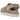 UGG Goldenstar Villa Clog Mustard Seed baskets dans une vue latérale inclinée avec une tige en daim beige et une bride