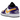 Jordan 1 Low SE Lakers baskets vue sous angle avec des empiècements en cuir violet et jaune, une semelle intercalaire blanche