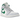 Jordan 1 Mid White Pure Platinum Pine Green baskets de profil avec une empeigne en cuir blanc et des accents verts distincts