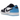 Air Jordan 1 Retro Low OG Black Dark Powder Blue baskets en vue laterale avec du cuir noir et bleu clair et une semelle blanche