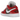 Jordan 1 Low Chicago Flip baskets vue de biais avec une tige en cuir rouge et blanc, des details noirs et des lacets